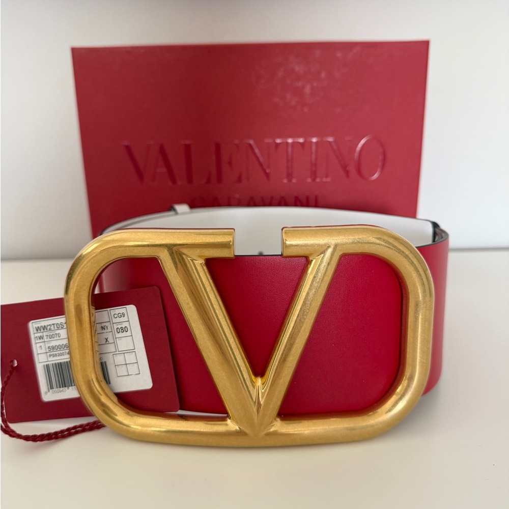 VALENTINO GARAVANI REVERSIBLE VLOGO SIGNATURE BELT IN GLOSSY CALFSKIN 70 MM